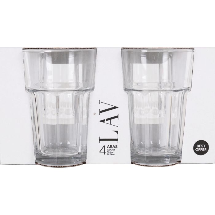 Lav Set 4 Vasos 365cc Aras 8.3x8.3x12cm (12 Cajas)