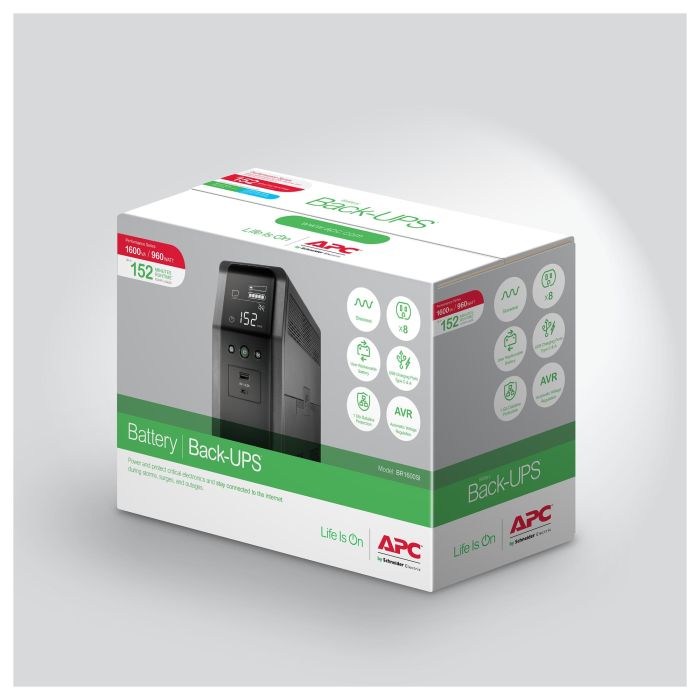 APC BR1600SI Sistema de Alimentación Ininterrumpida (UPS) Línea Interactiva 1,6 kVA 960 W 8 Salidas AC 12