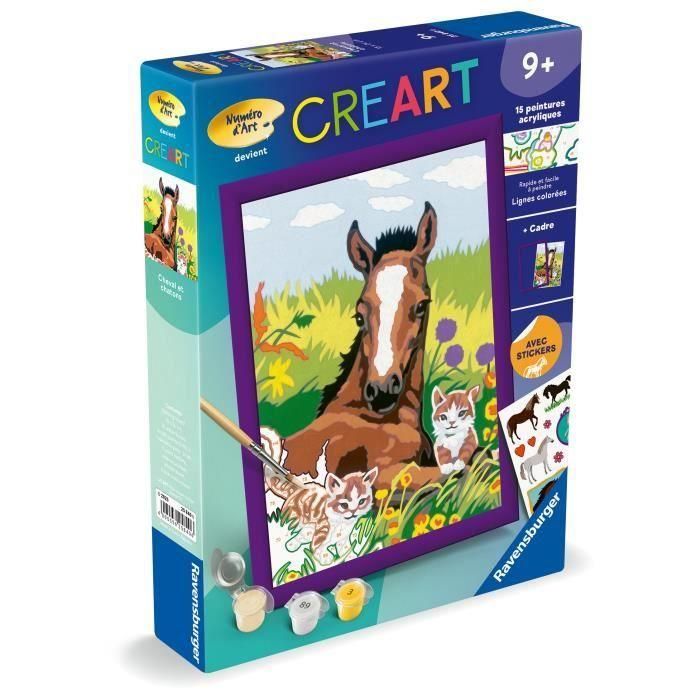 CreArt Kids - Caballo y gatitos (18 x 24 cm), kit de pintura por números, Art Number, a partir de 7 años, 25840, Ravensburger 4 CreArt Kids - Caballo y gatitos (18 x 24 cm), kit de pintura por números, Art Number, a partir de 7 años, 25840, Ravensburger 4