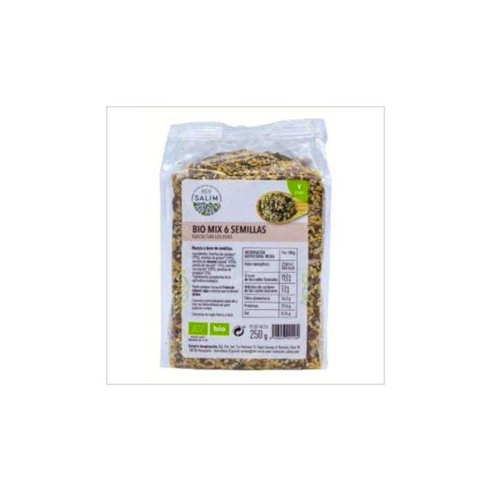 ECO SALIM Mix 6 Semillas Bio Vegano 250g: Calabaza, Girasol, Sésamo, Lino Oro, Lino Marrón y Amapola Ecológicas