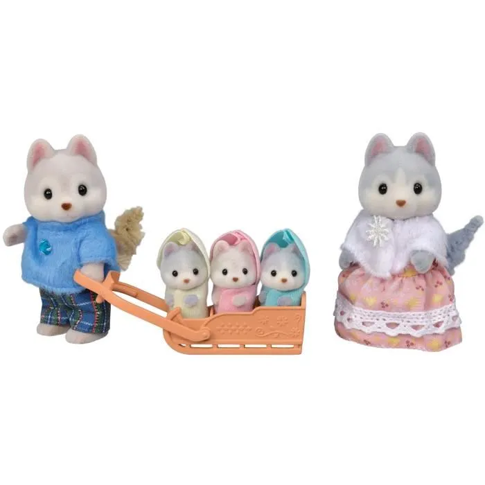 Sylvanian Families Familia Husky Mamá Papá Trillizos Muñecos Articulados con Ropa 0 Sylvanian Families Familia Husky Mamá Papá Trillizos Muñecos Articulados con Ropa 0
