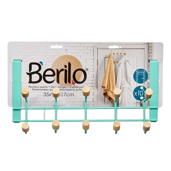Percha Metal 10 Ganchos Madera Menta Berilo 35X17CM (6 Unidades) 1 Percha Metal 10 Ganchos Madera Menta Berilo 35X17CM (6 Unidades) 1