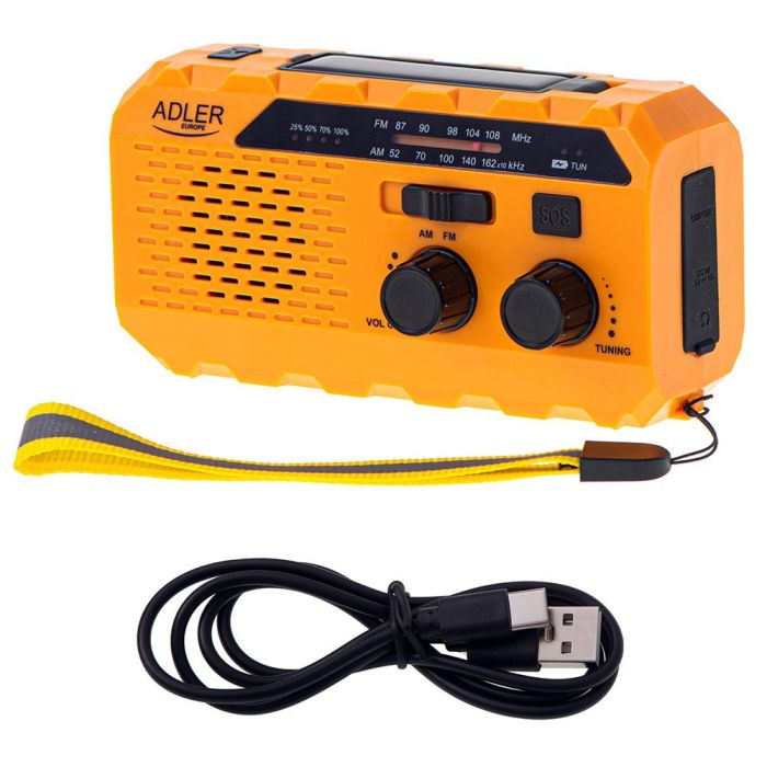 Adler Radio solar con manivela AD 1197, powerbank, linterna, FM, carga USB, 1200 mAh 2