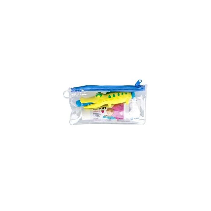 Kin FLUORKIN Infantil Lote Viaje Cocodrilo Set Cuidado Dental 3 Piezas: Cepillo, Pasta Fresa, Neceser (1-6 Años)