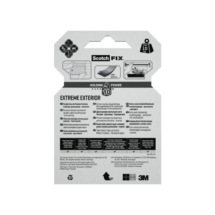 Scotch Cinta Doble Cara Montaje Extreme para Exteriores Máximo 10 kg 19mm x 1,5m 9