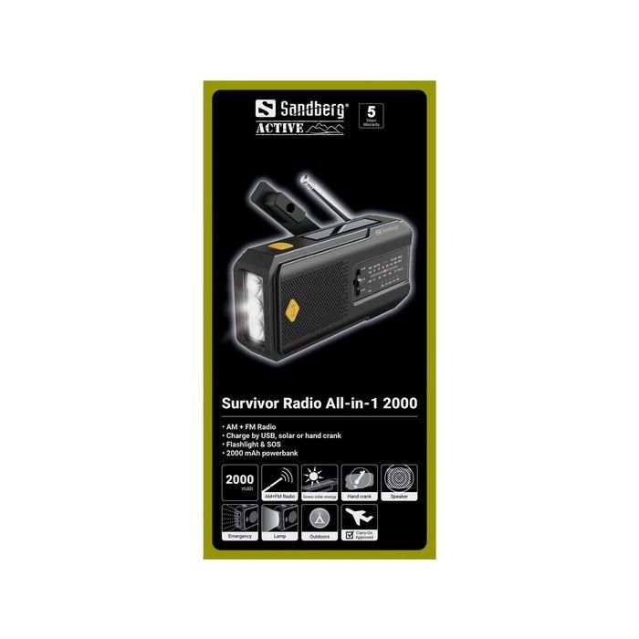 Sandberg 2000 Radio All-in-1 Supervivencia Compacta y Robusta, Powerbank, Altavoz, Linterna, Carga Solar y Manivela 13