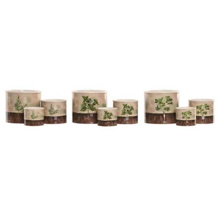 DKD Home Decor Macetero Cottage Set de 3 Verde Marron Ceramica 13.6 x 13.6 x 11.8 cm 3
