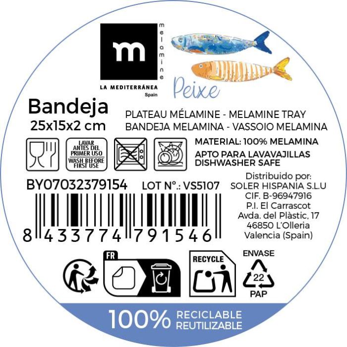 La Mediterrane Bandeja de Melamina Brillo Peixe 25 x 15 x 2 cm (12 Unidades) 3 La Mediterrane Bandeja de Melamina Brillo Peixe 25 x 15 x 2 cm (12 Unidades) 3
