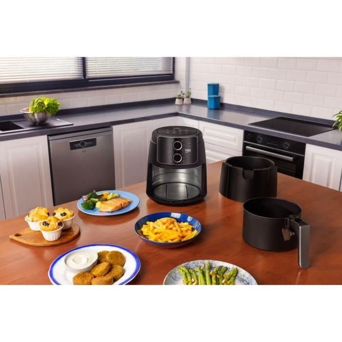 Freidora multifunción sin aceite - BEKO - FRL2242B - 1500 W - 3,9 L para 0,8 kg de patatas fritas - Temporizador de corte del circuito - Negra 5 Freidora multifunción sin aceite - BEKO - FRL2242B - 1500 W - 3,9 L para 0,8 kg de patatas fritas - Temporizador de corte del circuito - Negra 5