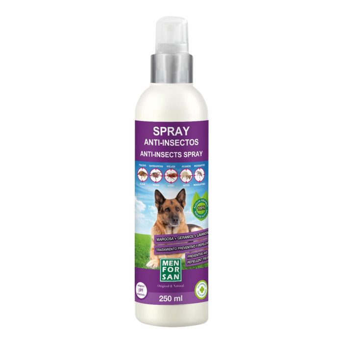Men For San Spray Antiinsecto para Perros con Margosa, Geraniol y Lavandino Repelente de Mosquitos y Parásitos 250 ml - Apto Cachorros y Gestantes
