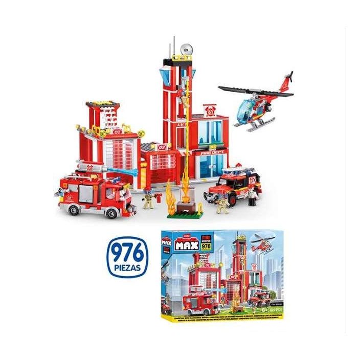 Construccion estación de bomberos y estación de policia max build con vehículos y accesorios 976 pzas 55 x 40 cm - modelos surtidos Construccion estación de bomberos y estación de policia max build con vehículos y accesorios 976 pzas 55 x 40 cm - modelos surtidos