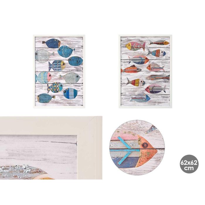 Cuadro Lienzo Marco Blanco Pez Surtidos 50x70 cm - Giftdecor (4 Unidades) Cuadro Lienzo Marco Blanco Pez Surtidos 50x70 cm - Giftdecor (4 Unidades)