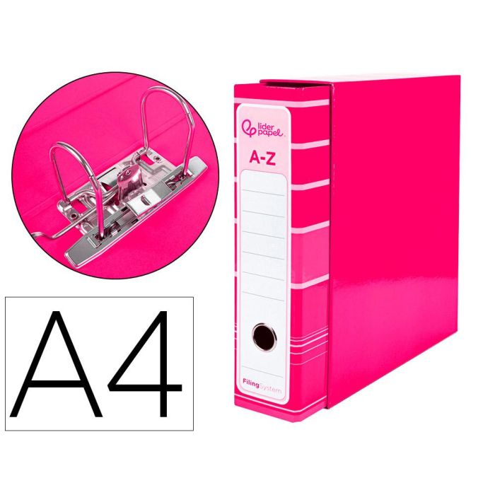 Archivador De Palanca Liderpap El A4 Filing System Forrado Sin Rado Lomo 80 mm Rosa Con Caja Y Compresor Metalico