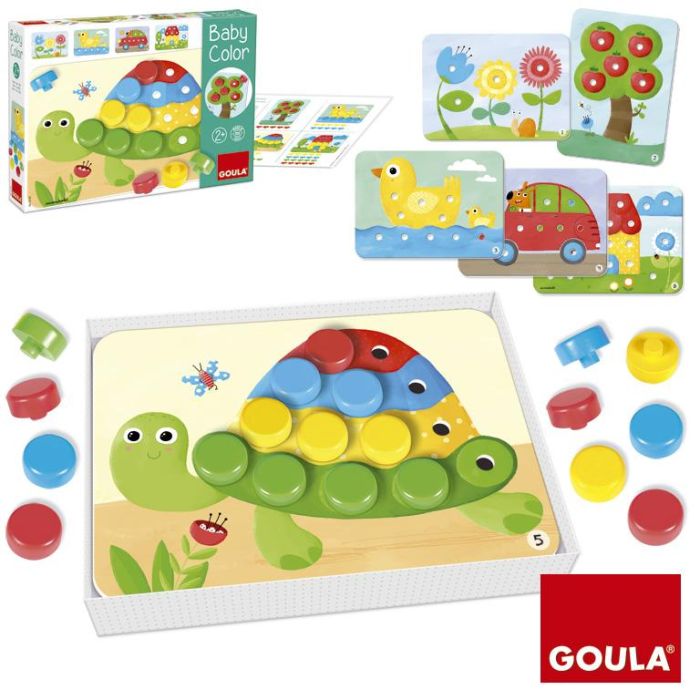 Goula 53140 Baby Color - Juego de Encaje para Aprender Colores con 20 Pivotes de Madera y 6 Láminas Progresivas, +2 Años