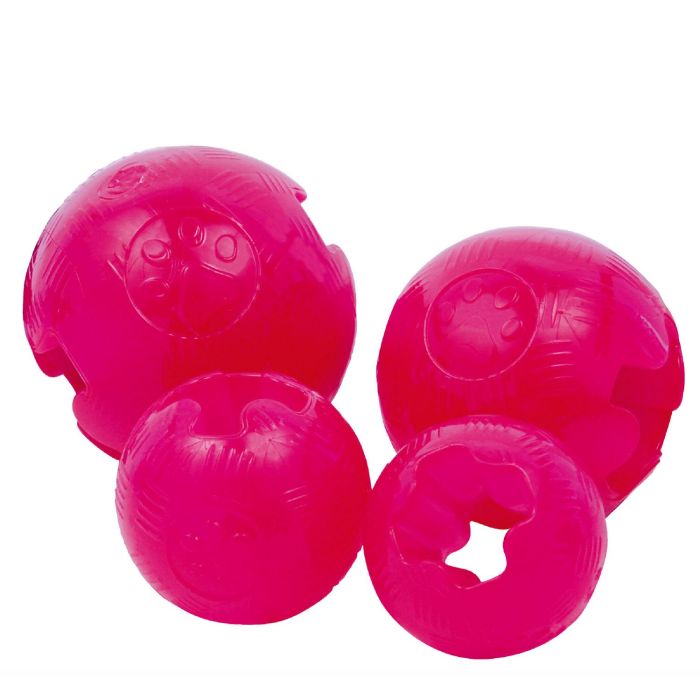 Gloria Pelota Maciza TPR 8cm Rosa Resistente para Perros con Agujero Anti-Ahogamiento para Premios