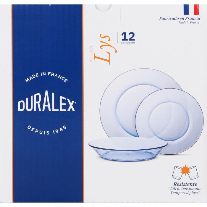 Duralex Vajilla Marine Lys 12 piezas, Platos Llano 23.5 cm, Hondo 19.5 cm, Postre 19 cm (2 Unidades) 1
