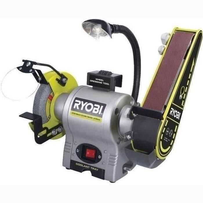 Ryobi RBGL250G Amoladora de Cinta y Disco 250W con Motor de Inducción | Muela Ø150mm | Lija 50x686mm | Lámpara Integrada