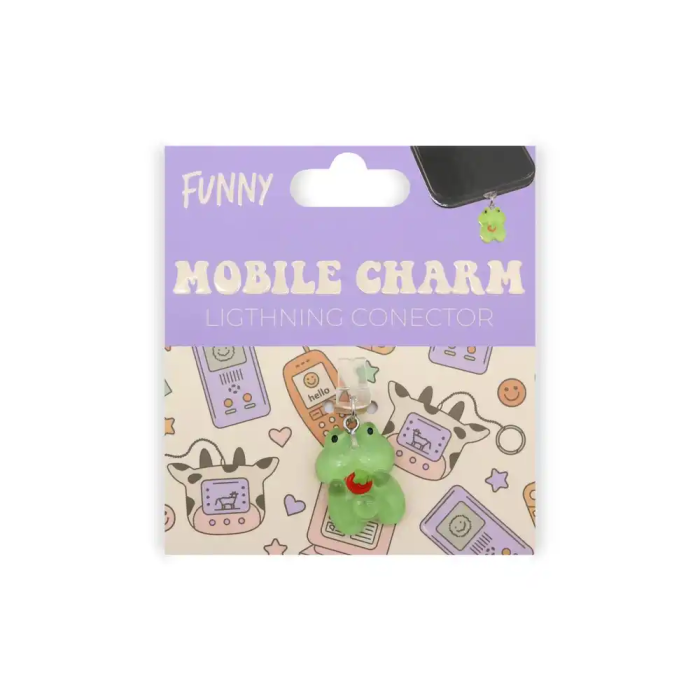 Wondee Mobile Charm Funny Frog Fresa Relámpago - Protector Decorativo para Puertos Type-C/Lightning, 25x10x20 mm