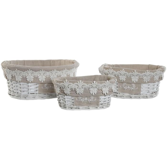 Cesta Romantico DKD Home Decor Blanco Beige 29 x 15 x 36 cm Set de 3 2