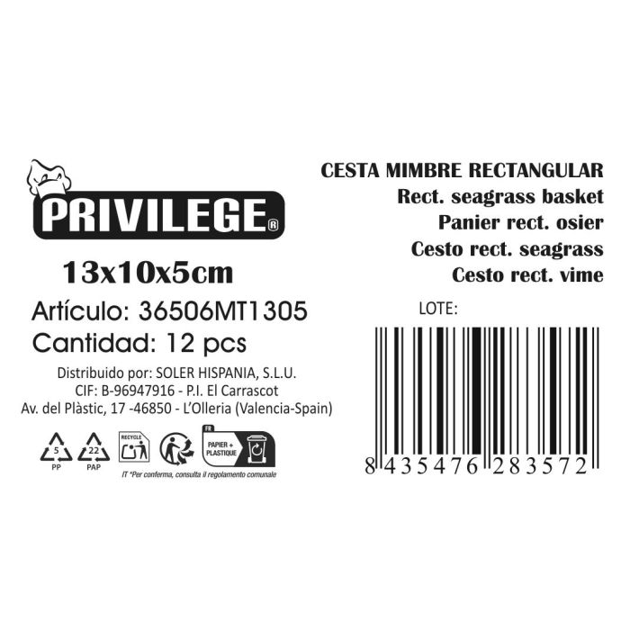 Cesta de Mimbre Rectangular Privilege 13x10x5 cm - Inde (36 Unidades) 1 Cesta de Mimbre Rectangular Privilege 13x10x5 cm - Inde (36 Unidades) 1