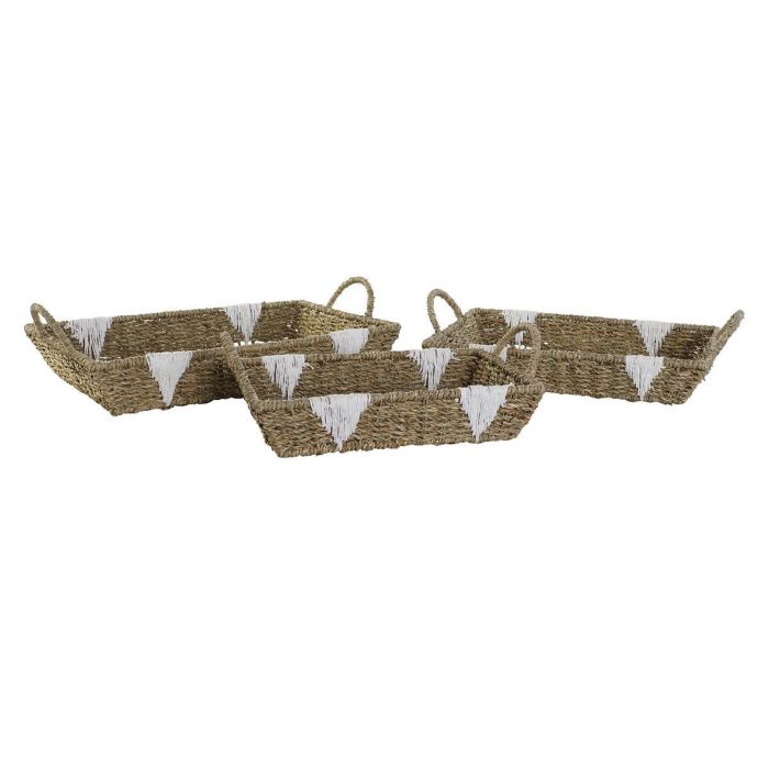 Bandeja Boho DKD Home Decor Natural Blanco 30.5 x 13 x 51 cm Set de 3 1