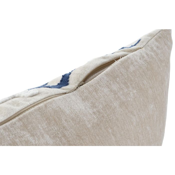 DKD Home Decor Cojín Mediterraneo Crema Azul Chenilla Zipper 45 x 15 x 45 cm (2 Unidades)