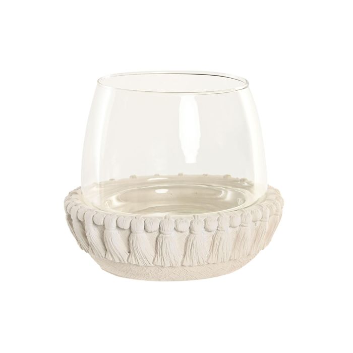 DKD Home Decor Portavela Tropical Blanco de Cemento y Cristal con Relieve 23x23x20 cm - Set de 4 Unidades DKD Home Decor Portavela Tropical Blanco de Cemento y Cristal con Relieve 23x23x20 cm - Set de 4 Unidades