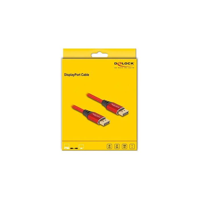 DeLOCK Cable DisplayPort 2.1 16K 60 Hz 1m - Rojo Metálico - 15360x8640, 40 Gbit/s, 240 Hz, HDCP 2.3, 3 Capas de Blindaje 1