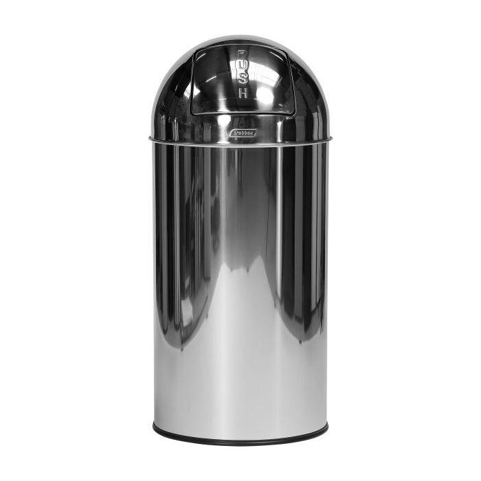 PROBBAX - PB-3140-MSSTL - Papelera redonda con tapa de presión - 35 cm de Ø x 74 cm de alto - 40 L - Acero brillante