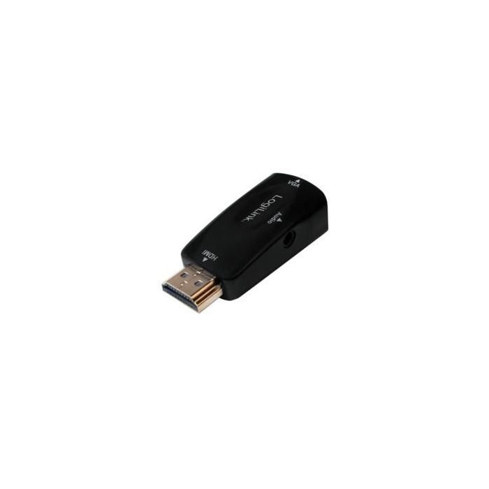 LogiLink CV0107 Adaptador HDMI Macho a VGA Hembra con 3.5mm Audio, Soporta 1080p, Color Negro