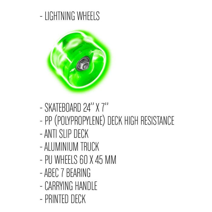 Stamp Patineta Skateboard 24 x 7 SKIDS CONTROL con asa y ruedas iluminadas 1