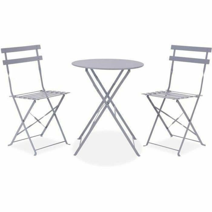 Juego de Bistro de Jardín Plegable en Acero Gris - Conjunto con Mesa (60x71 cm) y 2 Sillas (42x46x82 cm) 0 Juego de Bistro de Jardín Plegable en Acero Gris - Conjunto con Mesa (60x71 cm) y 2 Sillas (42x46x82 cm) 0