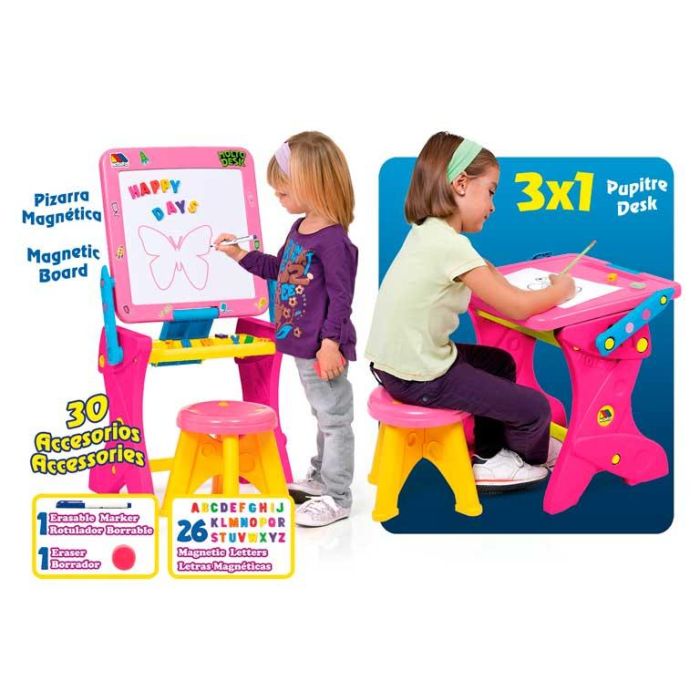Pupitre magnético rosa con 30 accesorios 90 cm Pupitre magnético rosa con 30 accesorios 90 cm