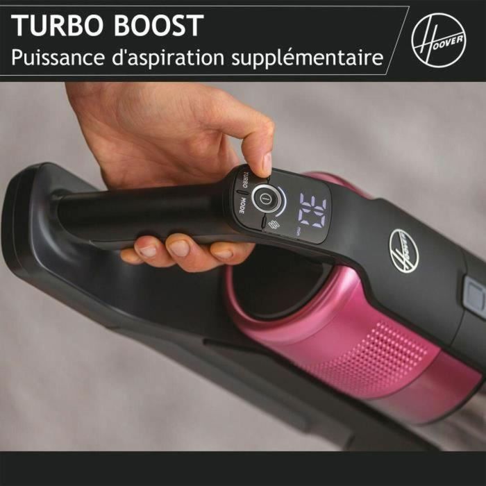 Hoover HF920H Aspirador Escoba Inalámbrico, 65 AW de Potencia, 86 dBA, Pantalla LED, Rosa/Gris 3