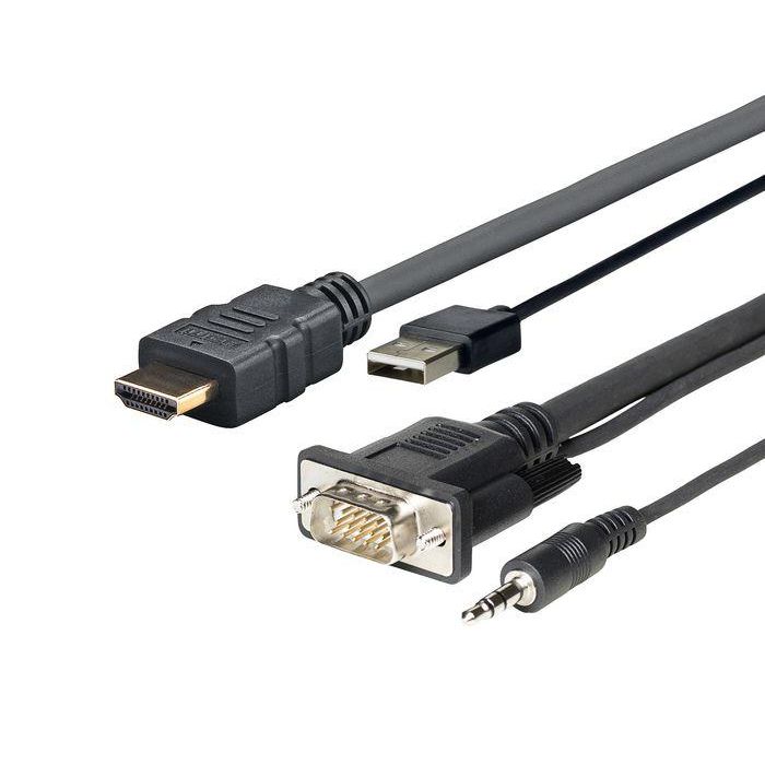 Vivolink Cable todo en uno HDMI+VGA+USB+3.5mm, 1.0m, Negro para dispositivos portátiles y de escritorio