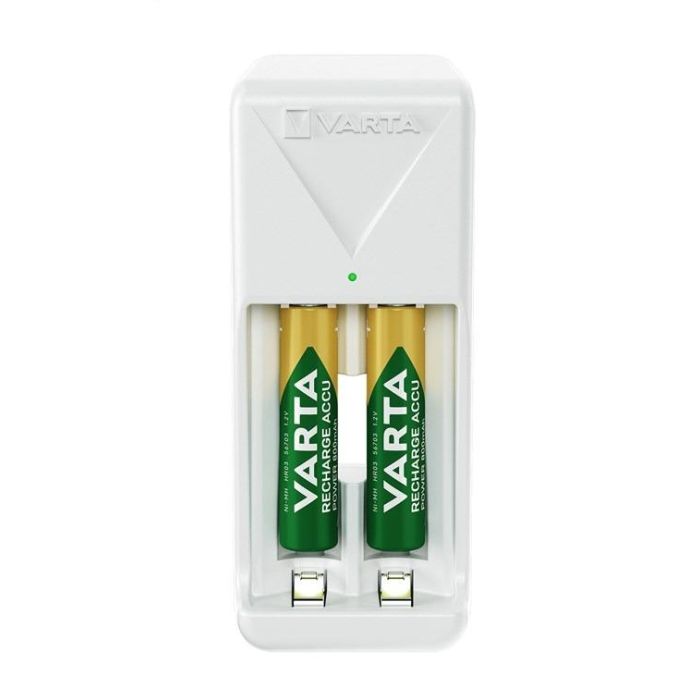 Varta Cargador de Pilas 2 AA/AAA Mini con 2xAAA 800 mAh, Carga Lenta y Seguridad Integral, Blanco 1 Varta Cargador de Pilas 2 AA/AAA Mini con 2xAAA 800 mAh, Carga Lenta y Seguridad Integral, Blanco 1