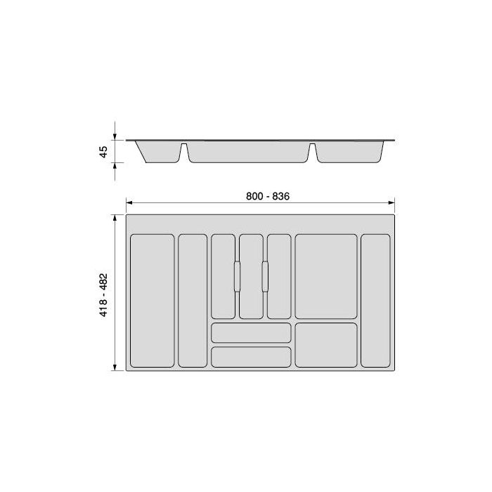 Emuca Cubertero Optima para cajón Universal, módulo 900mm, Plástico, Gris antracita 4 Emuca Cubertero Optima para cajón Universal, módulo 900mm, Plástico, Gris antracita 4