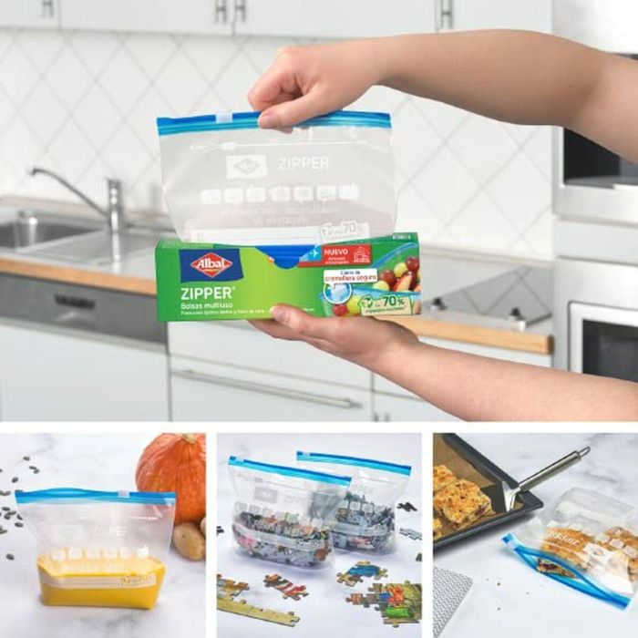 Albal Bolsas Multiuso Herméticas Cierre Zipper 1 Litro, Reutilizables para Alimentos, Congelar y Conservar - 12 Unidades 1 Albal Bolsas Multiuso Herméticas Cierre Zipper 1 Litro, Reutilizables para Alimentos, Congelar y Conservar - 12 Unidades 1