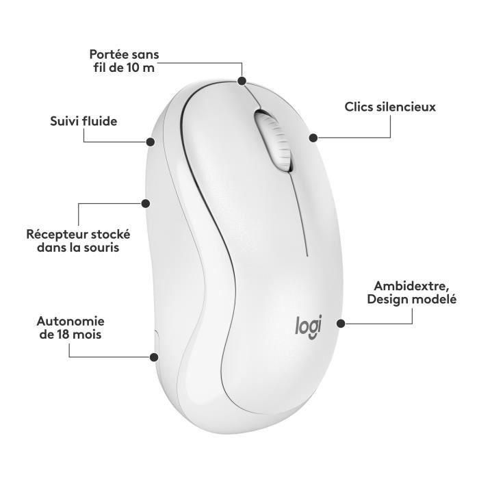 Pack Keyboard Mouse - Inalámbrico - Logitech - MK295 - SilentTouch - Teclado numérico - Teclado francés AZERTY - Blanco 5