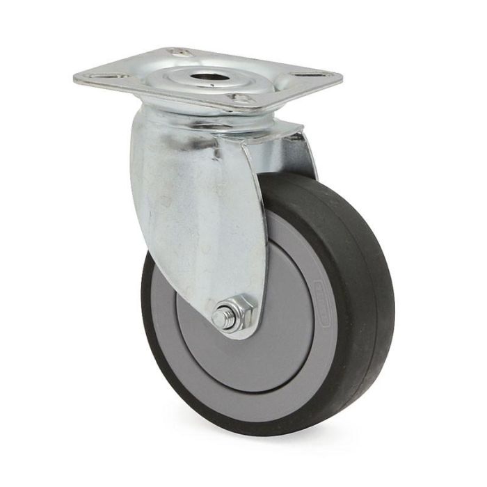 TENTE 2470 Rueda Giratoria Ø75mm, Aro Goma Termoplástica Antihuella Antihilo, Núcleo Polipropileno, Soporte Zincado, Sin Freno