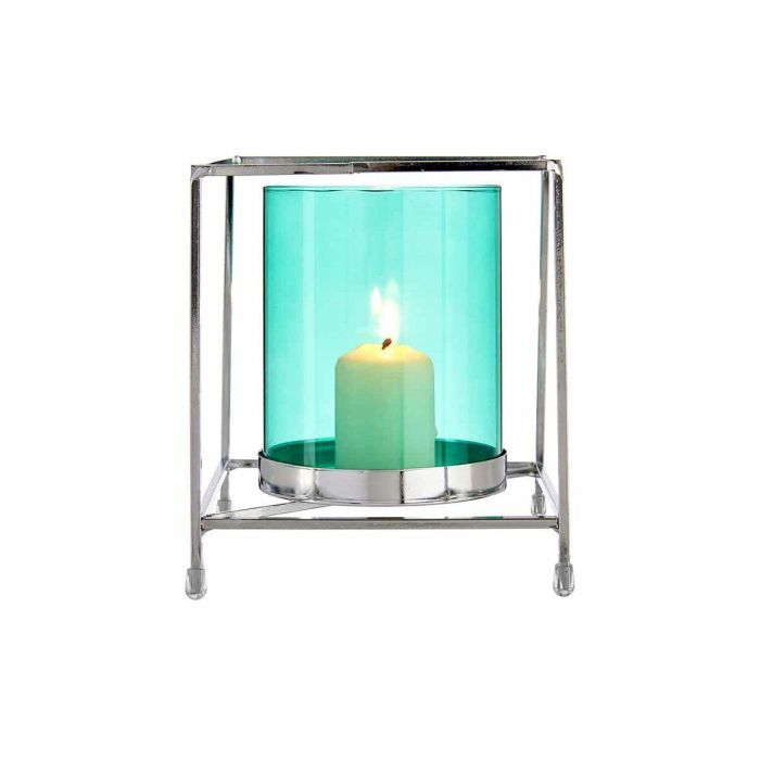 Portavelas Gift Decor SW120662B Azul Plateado Plata Metal Vidrio 14 x 15,5 x 14 cm Cuadrado 2