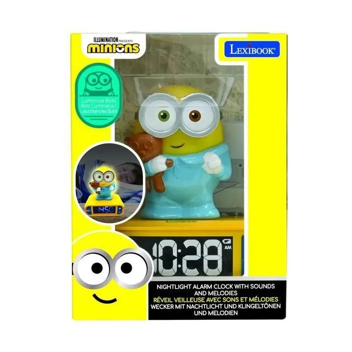 Lexibook Reloj Despertador Minions con Luz Nocturna 3D y Efectos de Sonido 3