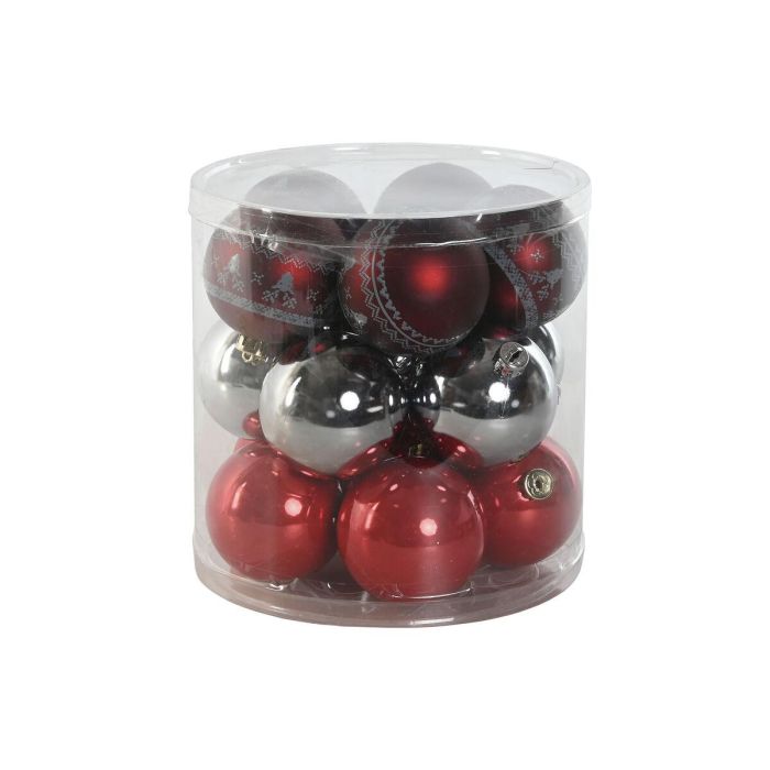 Bola Decoracion Navidad Tradicional DKD Home Decor Rojo Plateado 21.5 x 22.5 x 21.5 cm Set de 15 1