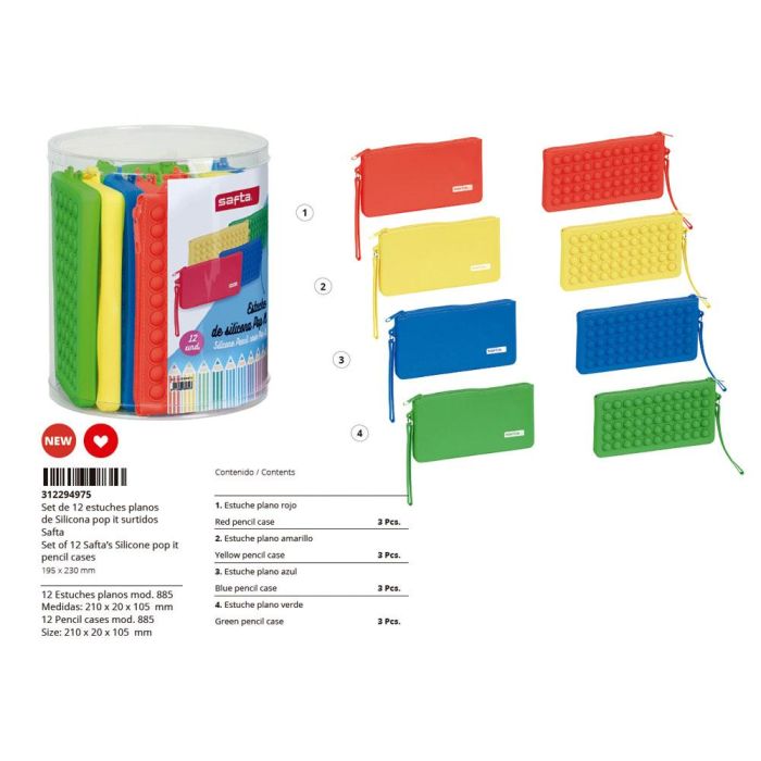 Bolso Escolar Safta Portatodo Plano Silicona Pop It Expositor De 12 Unidades 170x210 mm 1