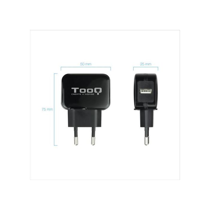 TooQ Cargador de Pared TQWC-1S01, 1xUSB, 12W, Negro 1