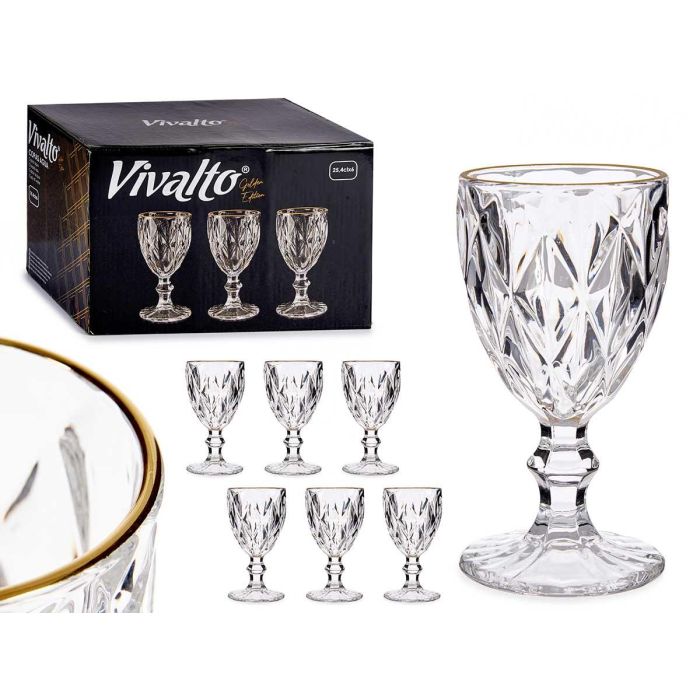 Vivalto Copa Agua 254 ml Diamante Filo Oro - Vidrio Transparente, 8x15.5x8 cm (36 Unidades) Vivalto Copa Agua 254 ml Diamante Filo Oro - Vidrio Transparente, 8x15.5x8 cm (36 Unidades)