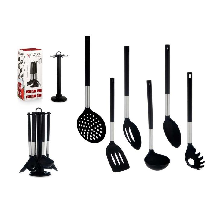Set 7 Piezas Utensilios Cocina Negro Silver Kinvara - Incluye Pala, Batidor, Cuchara y Más (6 Unidades) Set 7 Piezas Utensilios Cocina Negro Silver Kinvara - Incluye Pala, Batidor, Cuchara y Más (6 Unidades)