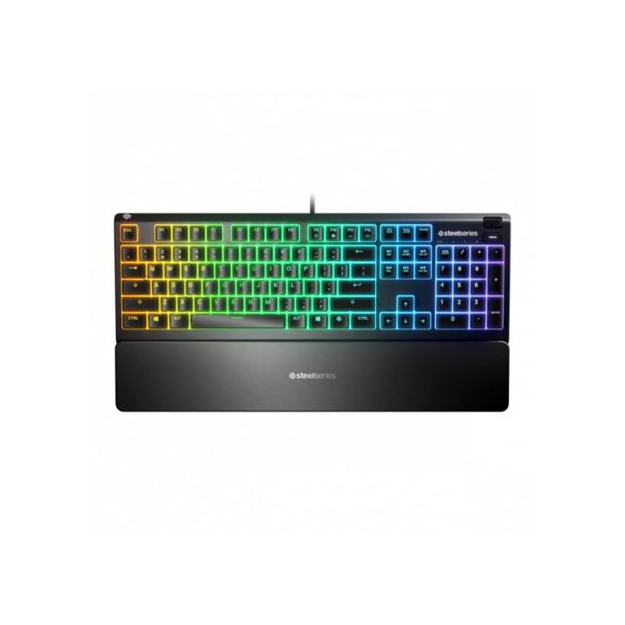 SteelSeries Teclado Apex 3 64804 Portugués RGB, Reposamuñecas Magnético, Resistente al Agua IP32, Interruptores Silenciosos