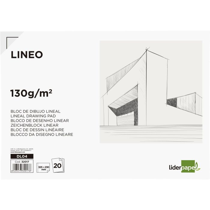 Bloc Dibujo Liderpapel Lineal Encolado 230x325 mm 20 Hojas 130 gr-M2 Sin Recuadro 5 unidades 1