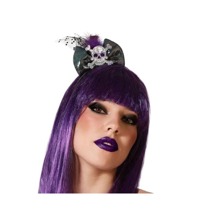 Diadema Halloween Pajarita Plateado Calavera Mujer Adulto